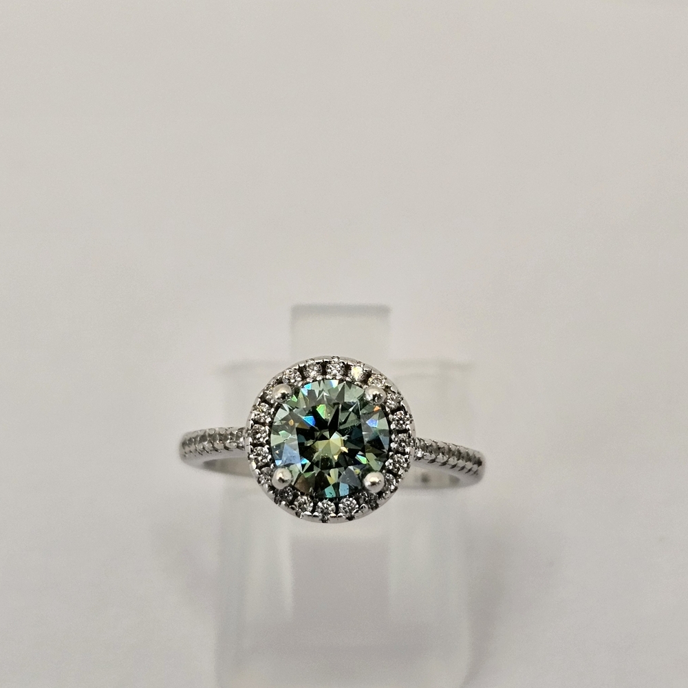 Certified GRA Green Moissanite Ring 18k White Gold over Sterling Silver … - Picture 10 of 14